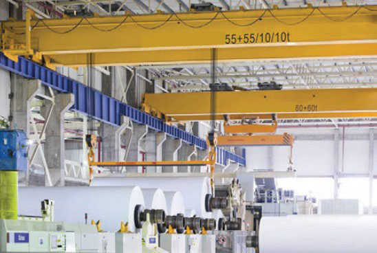 Double beam bridge crane in paper mill